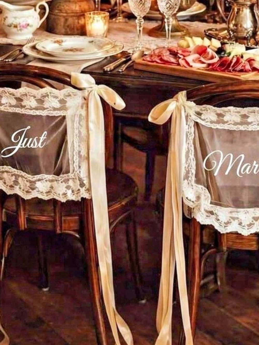 Just Married Wedding Chair Back Decorations White